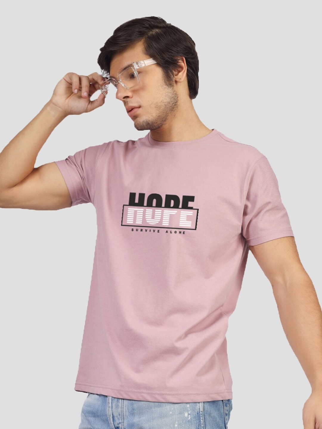 

Greylongg Typography Printed Round Neck T-shirt, Purple