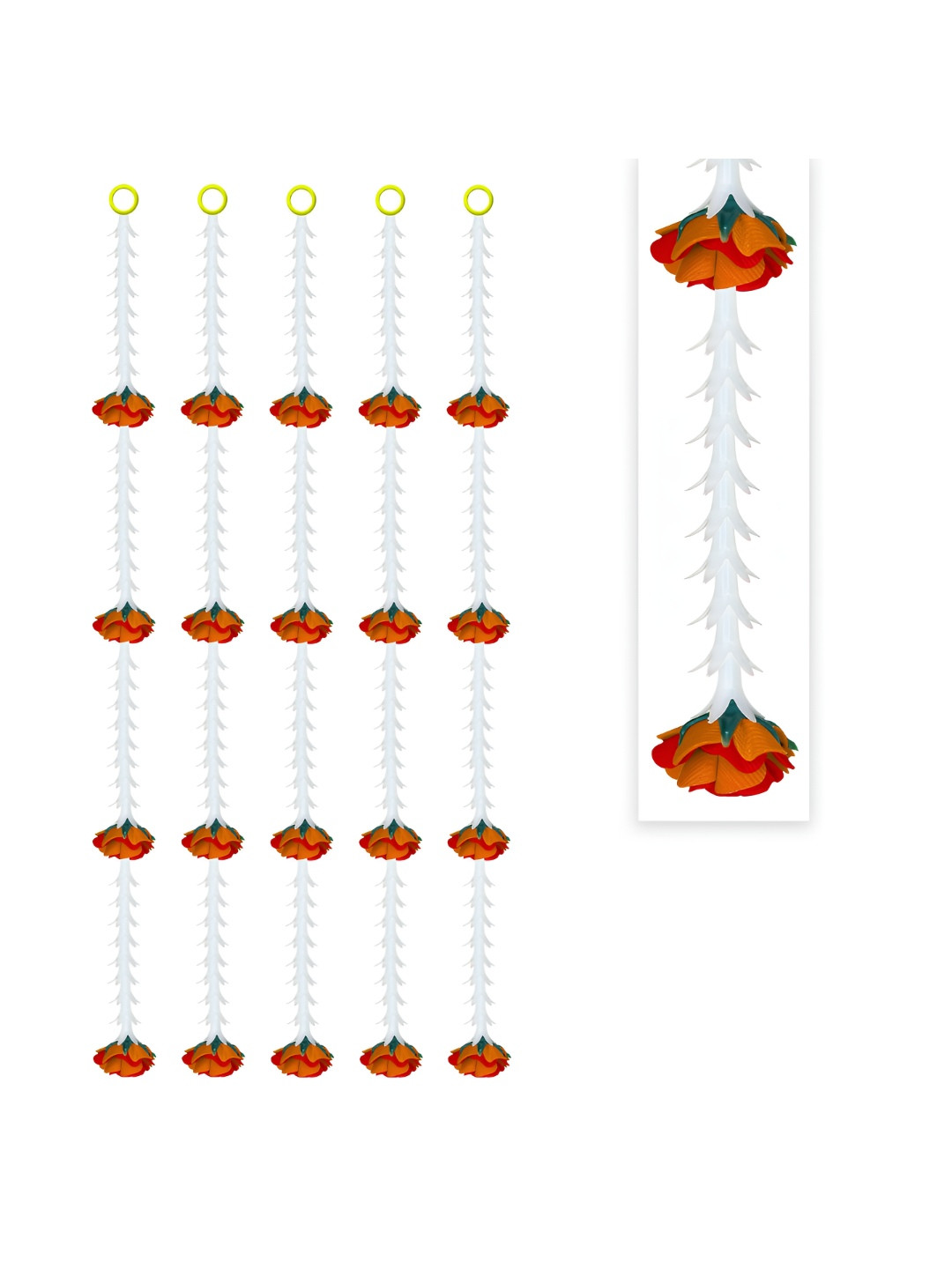 

iHandikart Orange White 5 Pieces Hanging Rajnigandha With Rose Artificial Flower