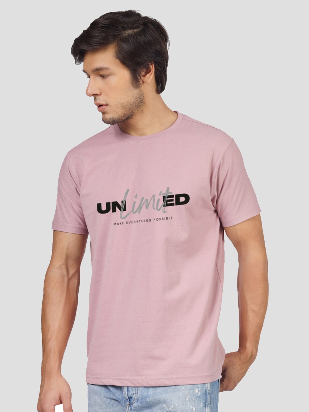 

Greylongg Typography Printed Round Neck T-shirt, Mauve