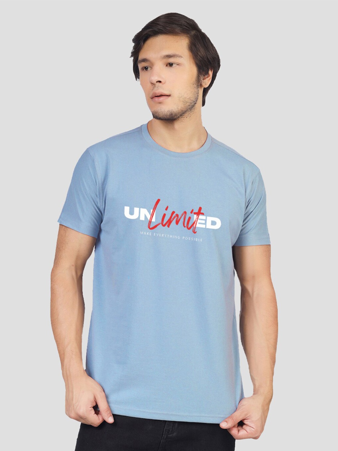 

Greylongg Typography Printed Round Neck T-shirt, Blue