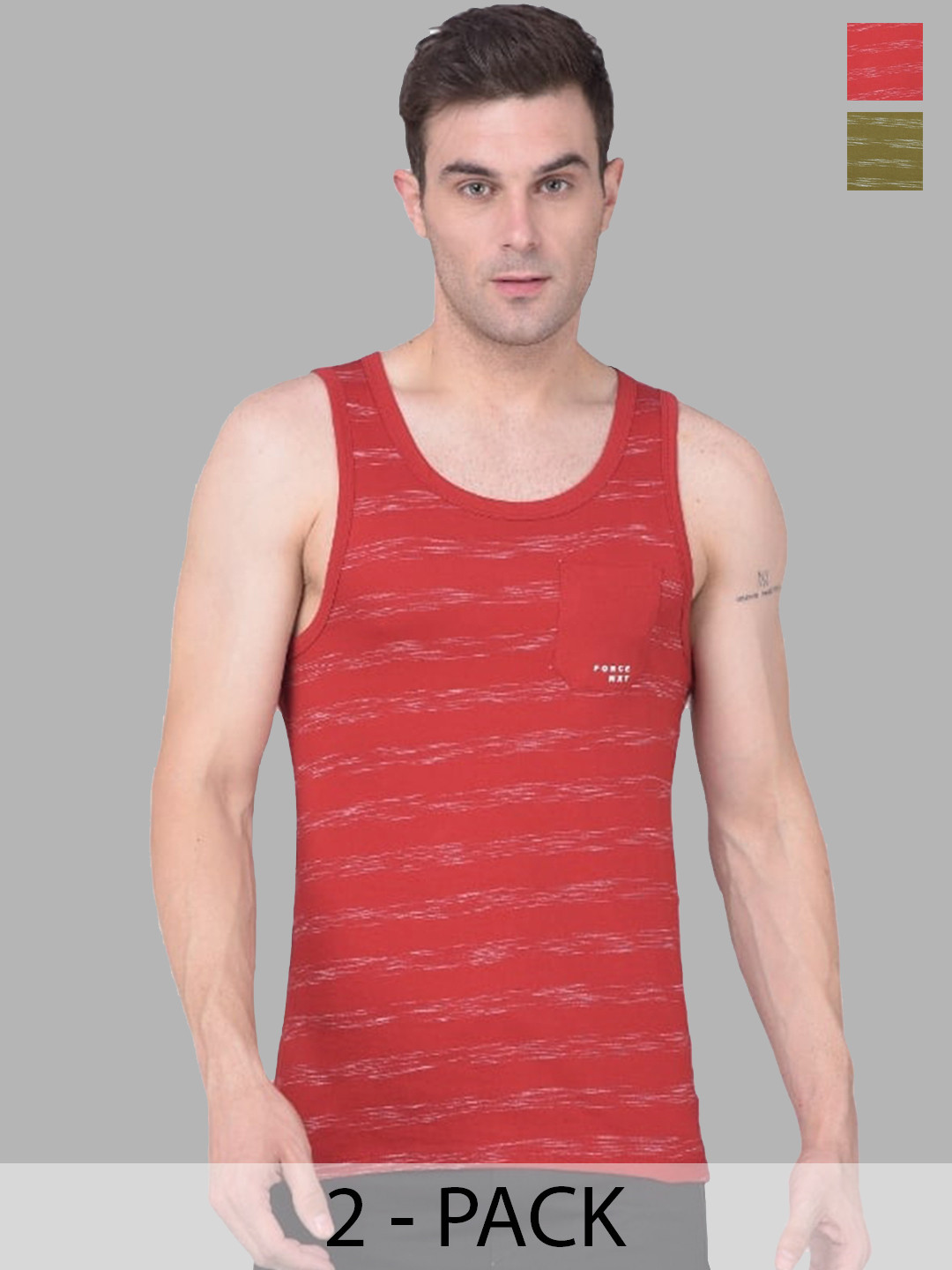 

Force NXT Pack Of 2 Printed Pure Cotton Gym Vests MNAL-432-PO2-SCTR-PCGRN, Green