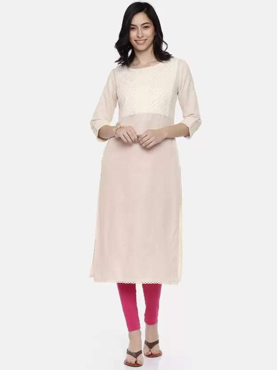 

Span Ethnic Motifs Yoke Design Thread Work Detailed Cotton Straight Kurta, White