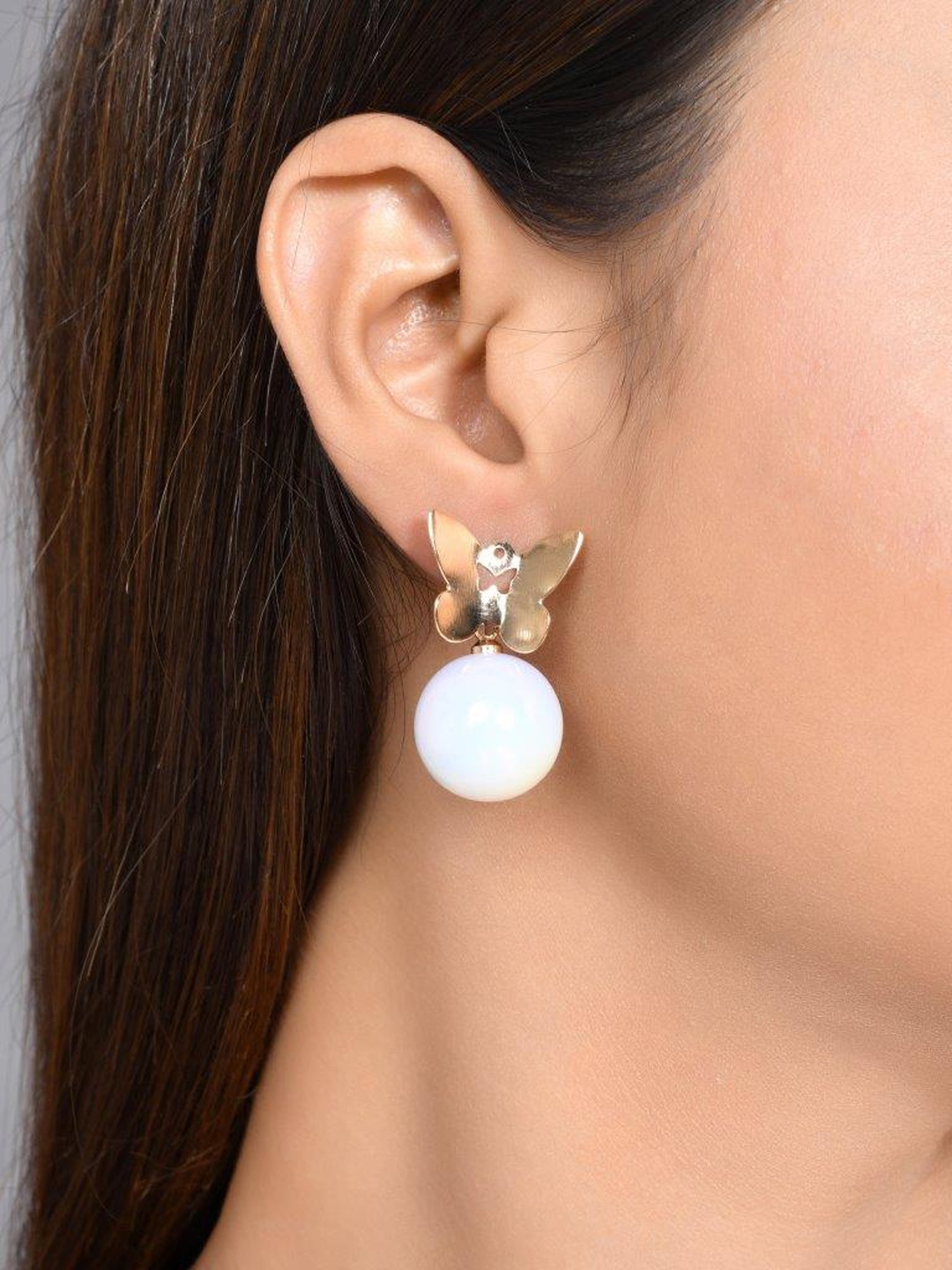

VOJ Gold-Plated Butterfly-Shaped Beaded Drop Earrings