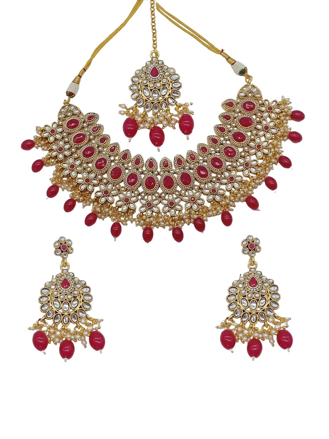 

AASHISH IMITATION Gold-Plated Kundan Studded & Beaded Jewellery Set