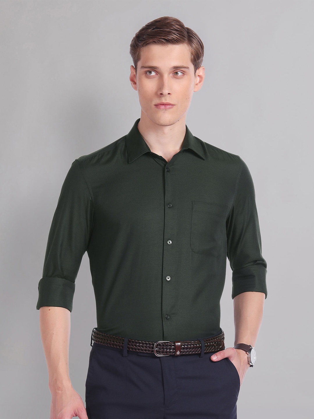 

AD By Arvind Regular Fit Dobby Formal Shirt, Green