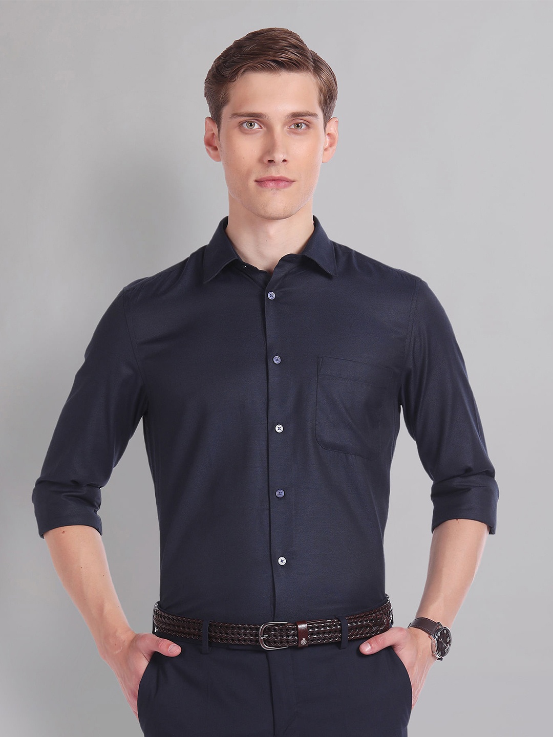 

AD By Arvind Regular Fit Dobby Formal Shirt, Blue