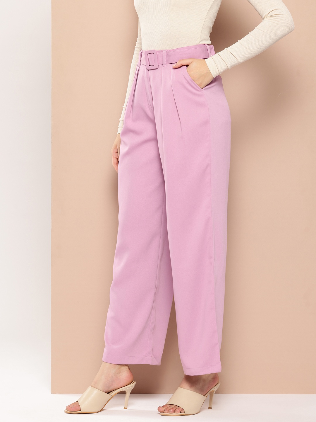 

Chemistry Women High-Rise Pleated Smart Casual Trousers with Belt, Lavender
