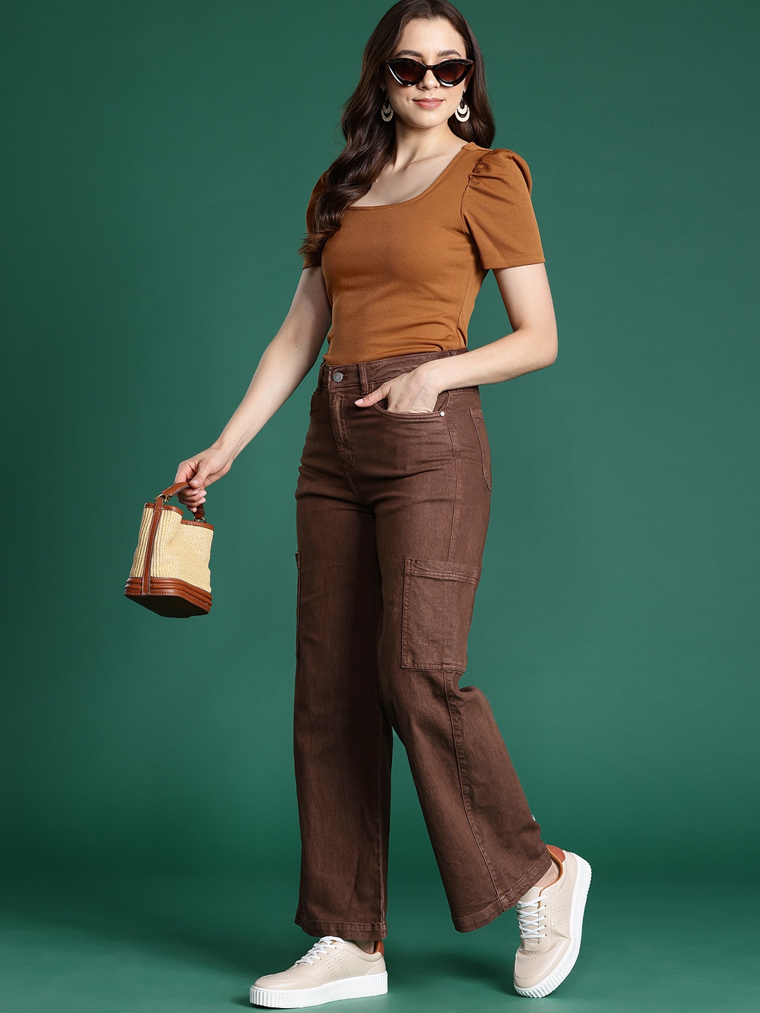 

DressBerry Women Straight Fit Coloured Jeans, Brown