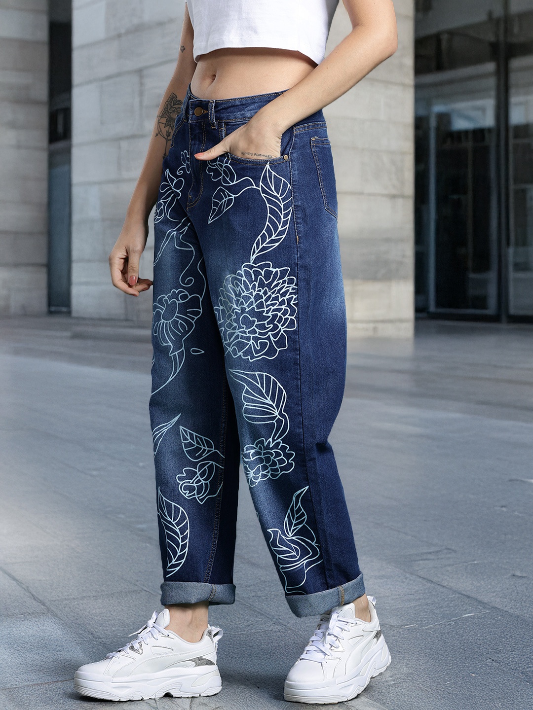 

DressBerry Women Printed Slouchy Fit Jeans, Blue