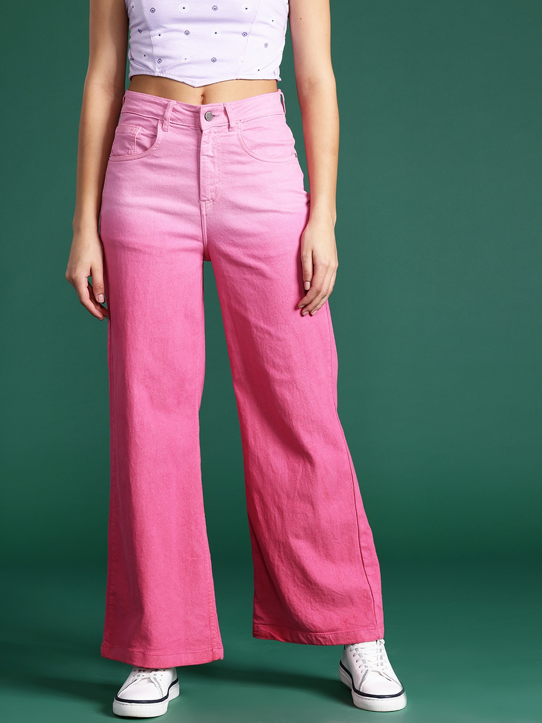 

DressBerry Women Wide Leg Ombre Jeans, Pink