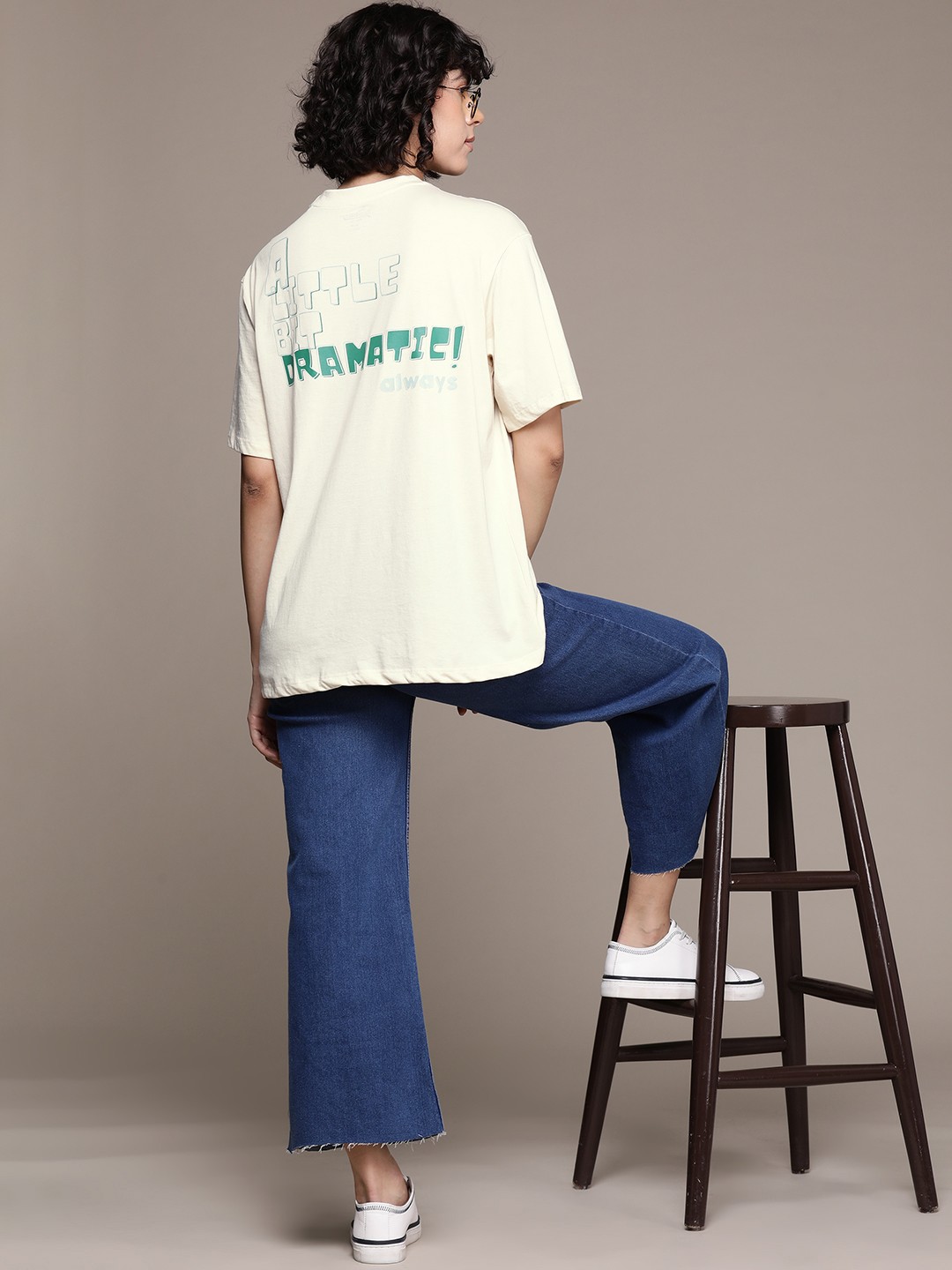 

The Roadster Lifestyle Co. Typography Printed Drop-Shoulder Sleeves Oversized T-shirt, Cream
