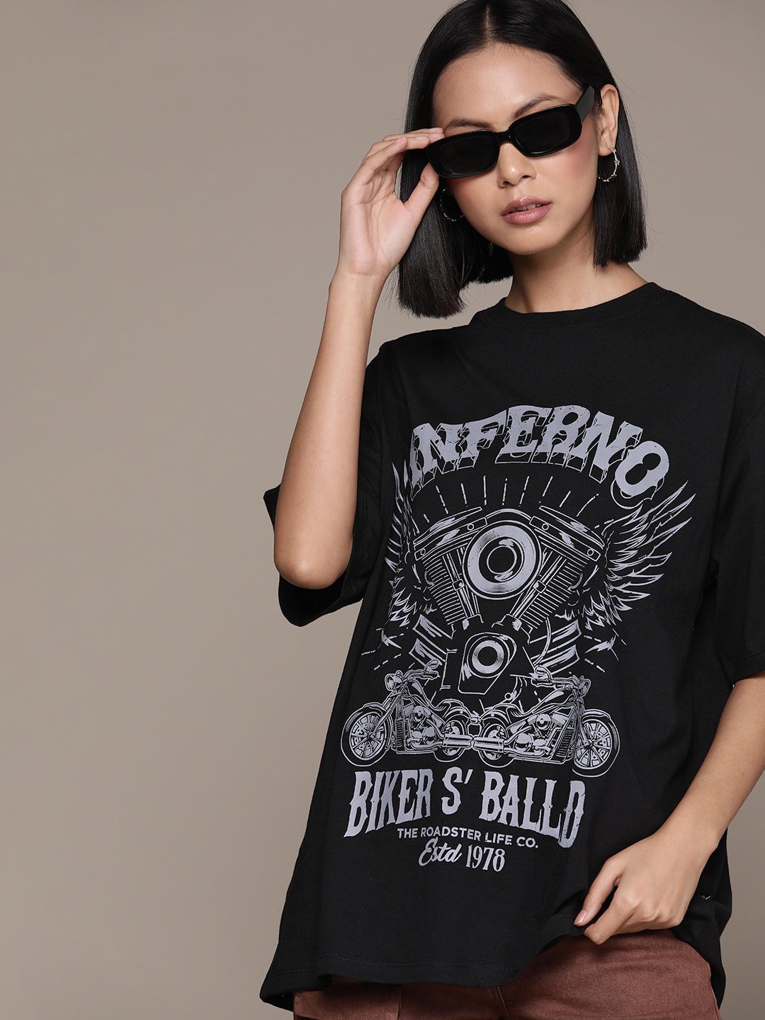 

The Roadster Lifestyle Co. Printed Oversized Longline T-shirt, Black