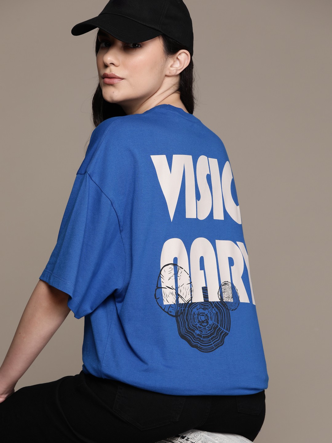 

The Roadster Lifestyle Co. Printed Oversized Drop-Shoulder Longline T-shirt, Blue
