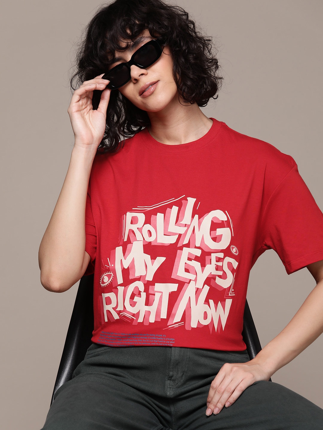 

The Roadster Lifestyle Co. Typography Printed Drop-Shoulder Oversize T-shirt, Red