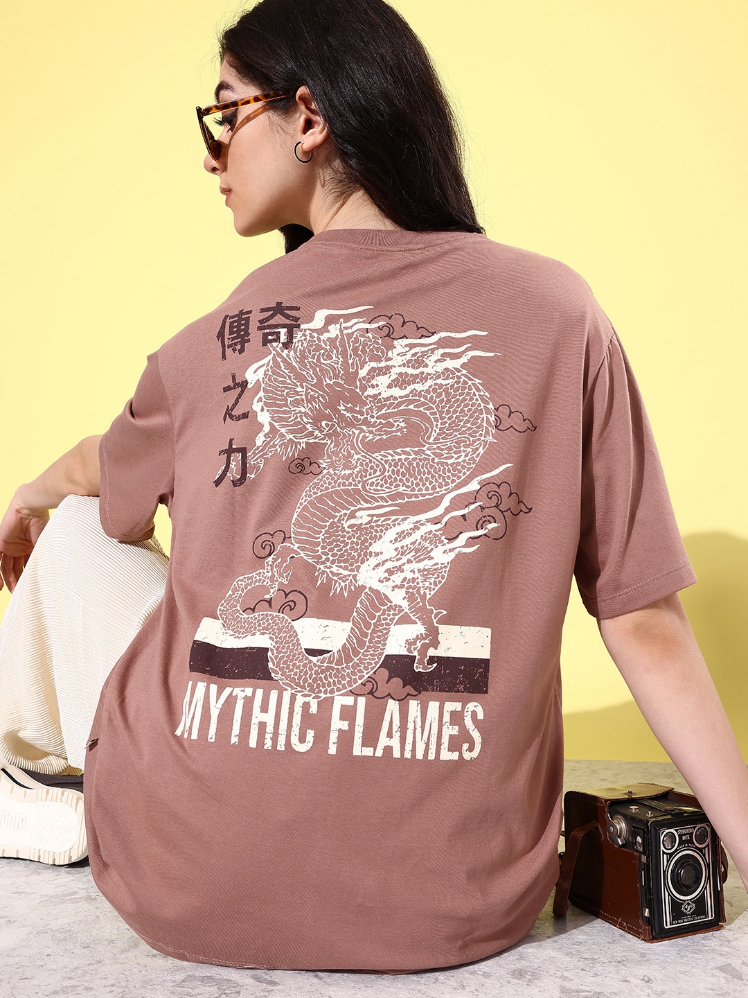 

The Roadster Life Co. Printed Drop-Shoulder Sleeves Oversized T-shirt, Brown
