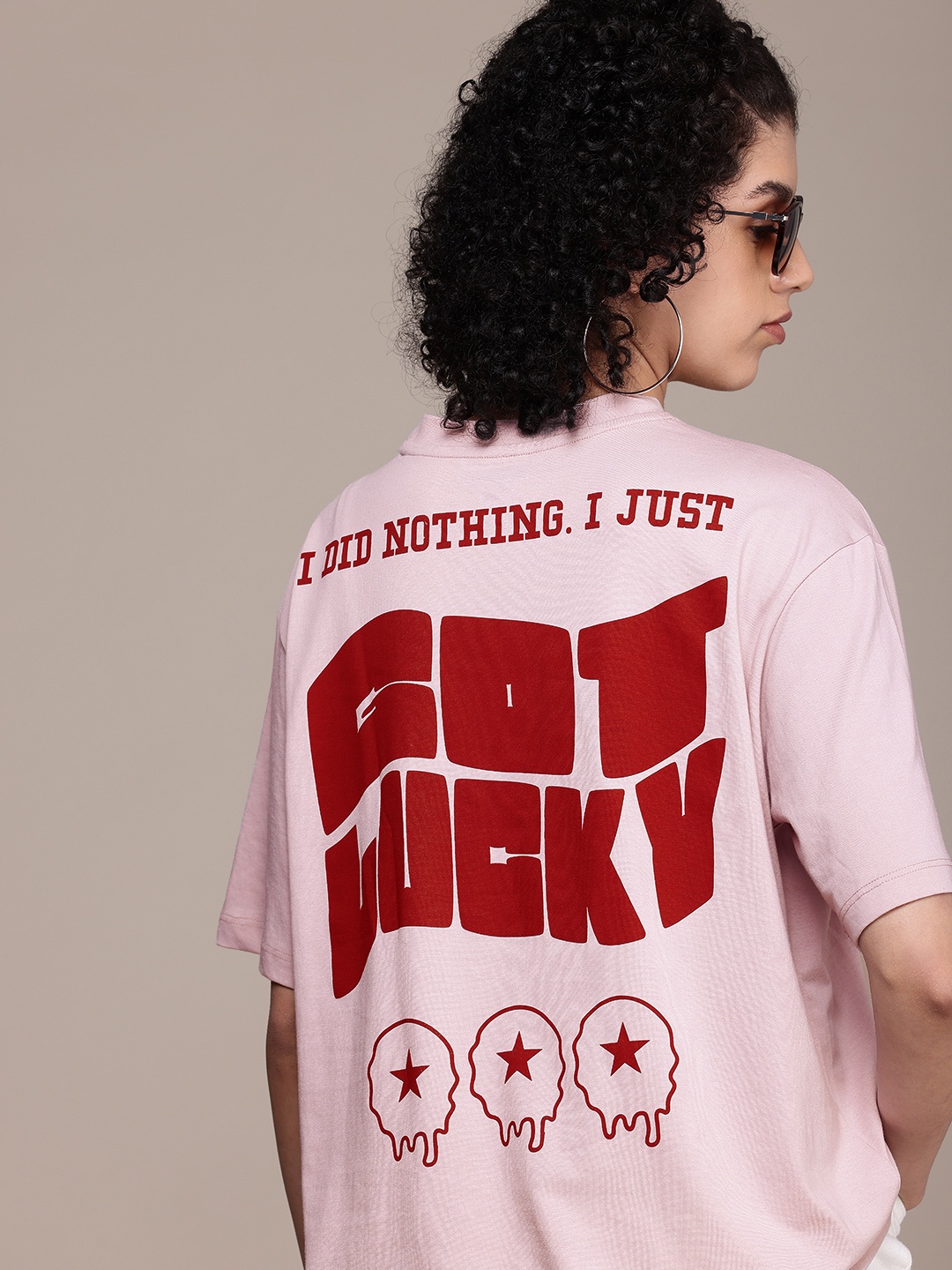 

The Roadster Life Co. Typography Printed Oversized Drop-Shoulder Sleeves T-shirt, Mauve