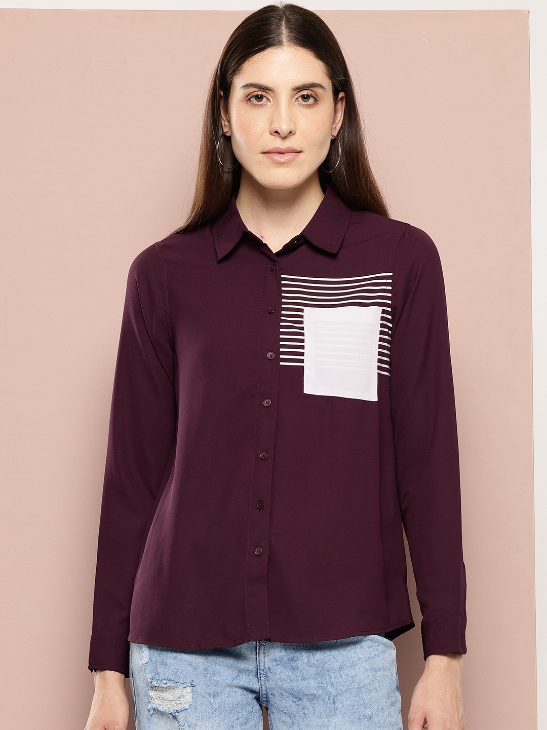 

Harvard Striped Detail Opaque Casual Shirt, Maroon