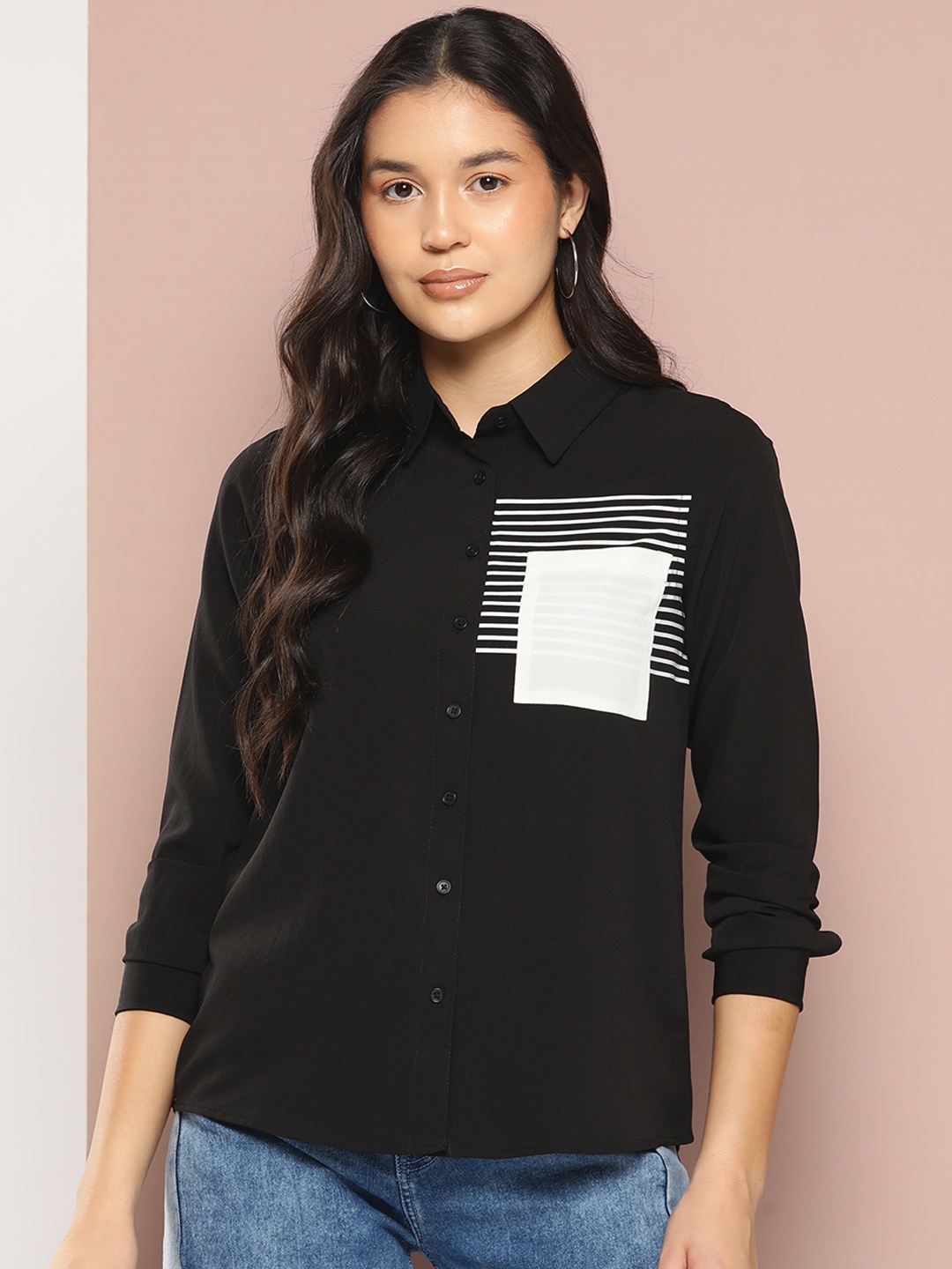 

Harvard Striped Monochrome Casual Shirt, Black