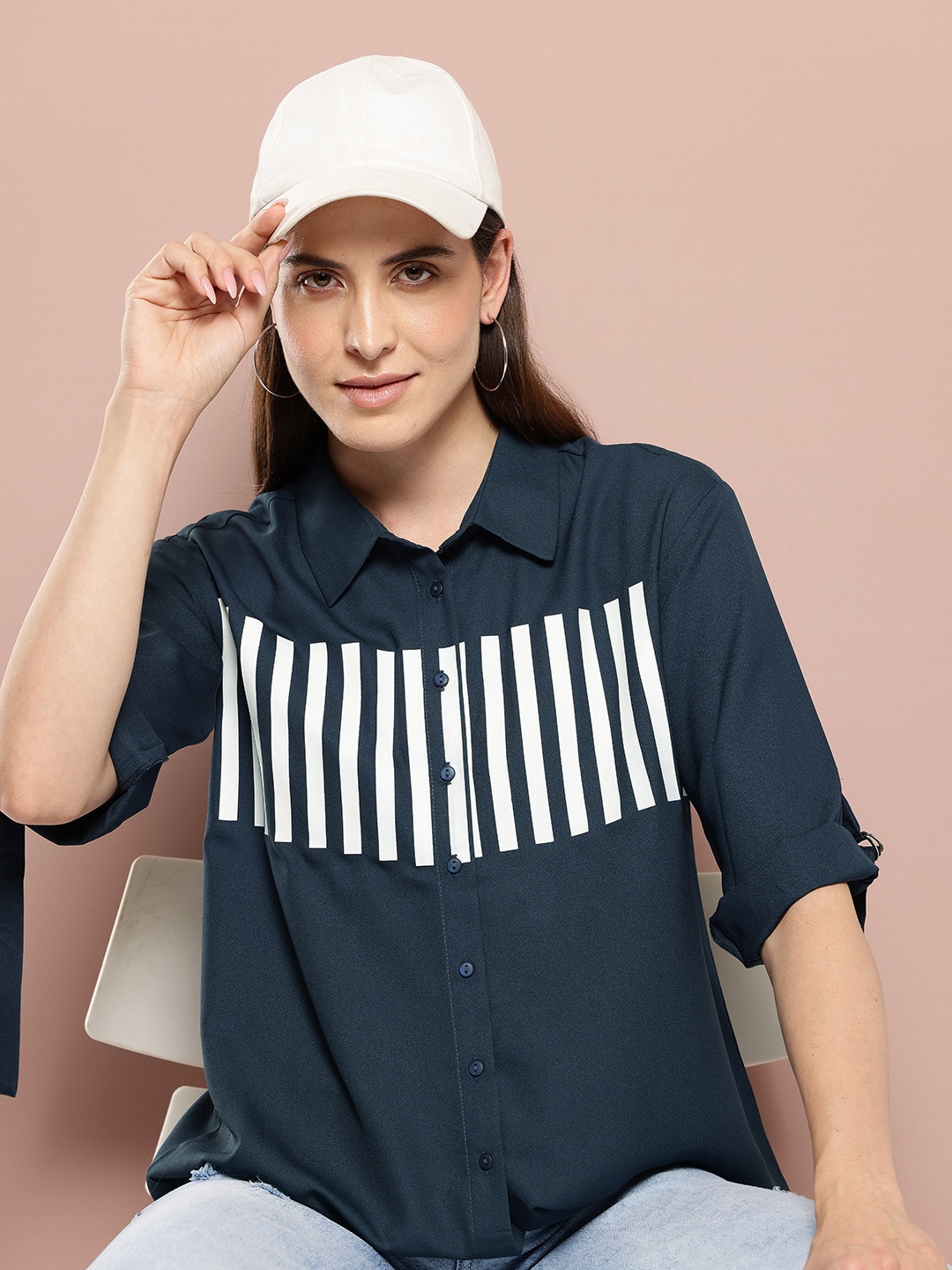 

Harvard Semi Sheer Striped Casual Shirt, Navy blue