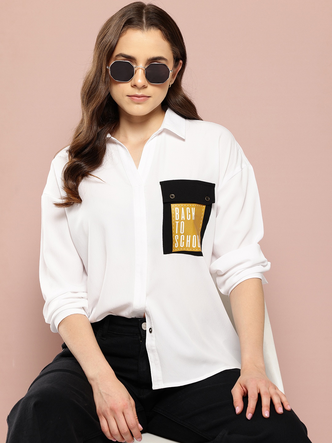 

Harvard Printed Detail Box Pocket Casual Shirt, White