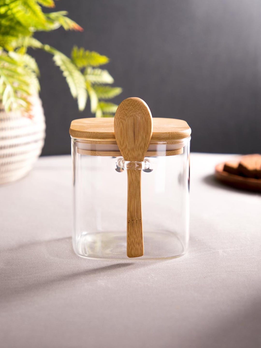 

THEDECORKART Transparent Glass Food Container With Spoon