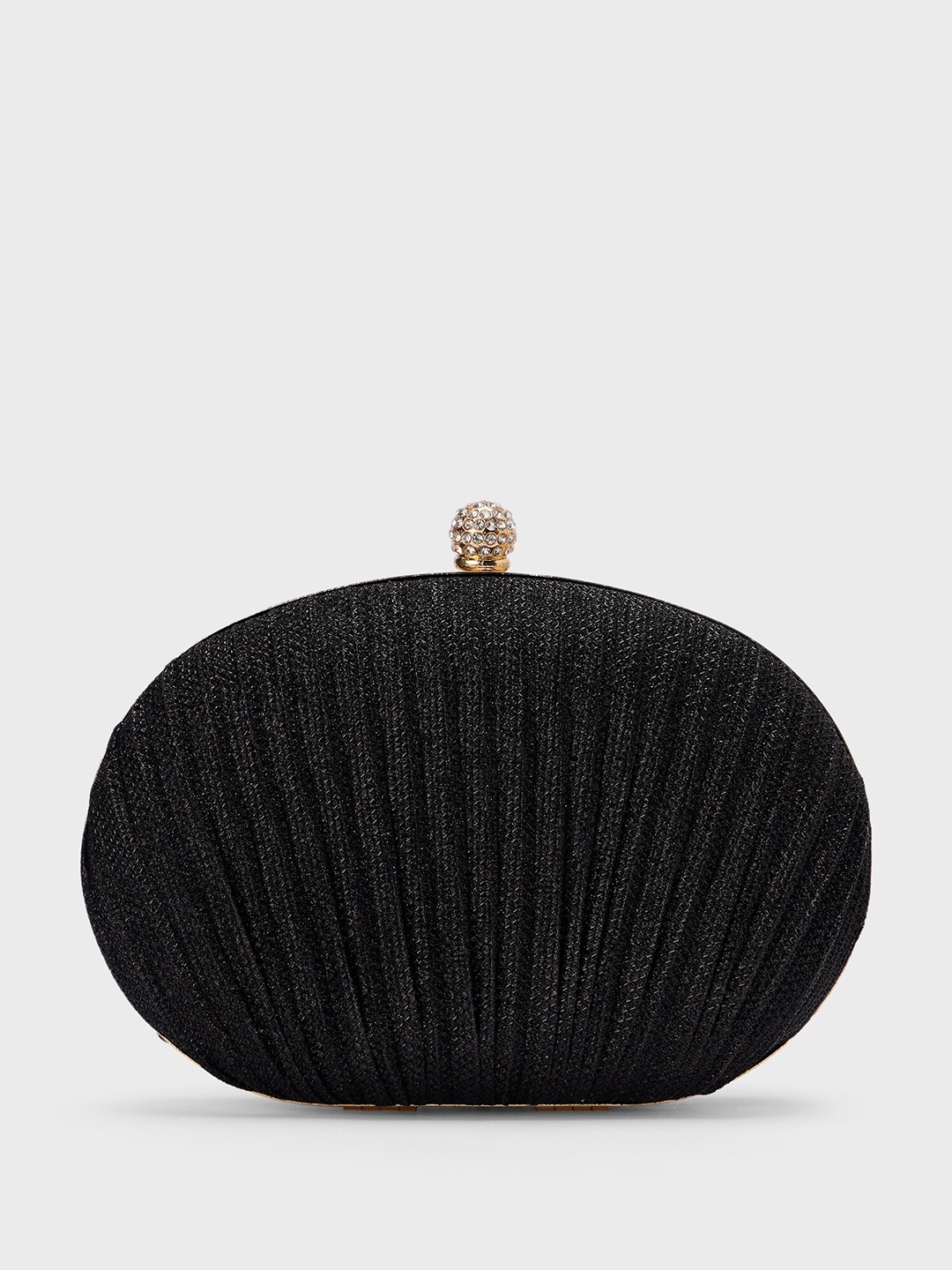 

20Dresses Textured Fabric Shimmer Pleated Clutch, Black