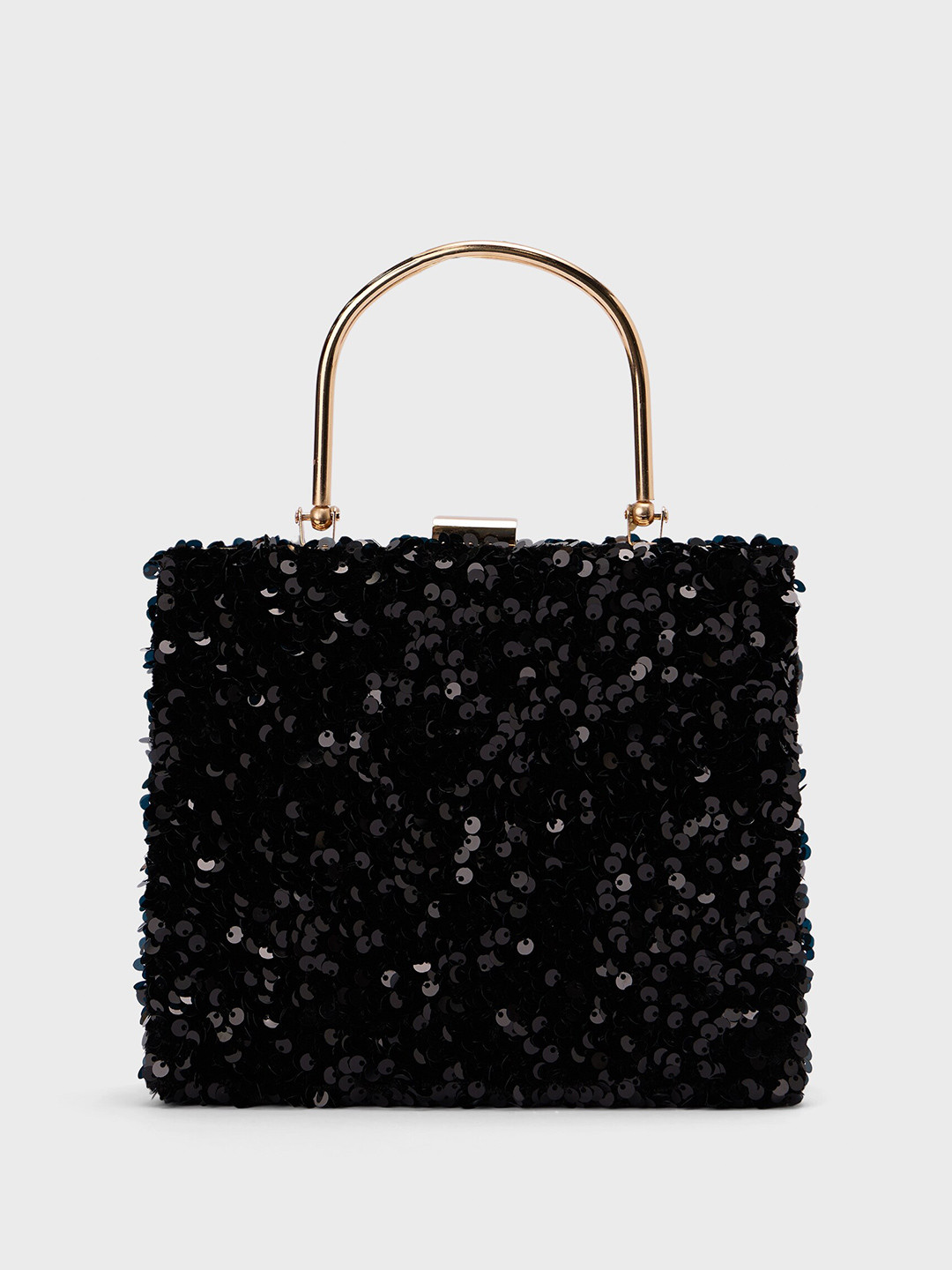 

20Dresses Textured Fabric Sequinned Embellished Clutch, Black