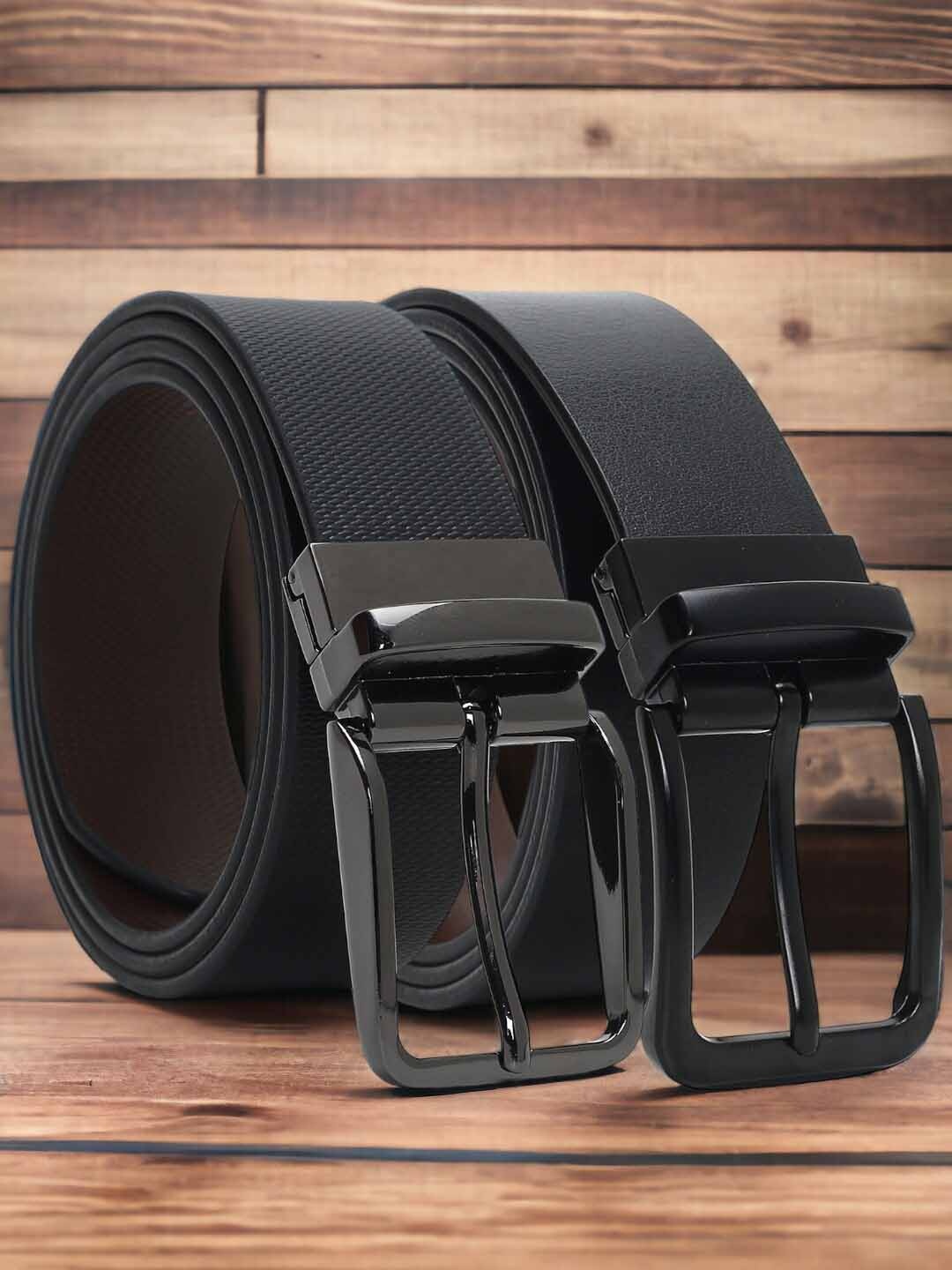 

CRUSSET Men Set Of 2 Leather Reversible Formal Belt, Black