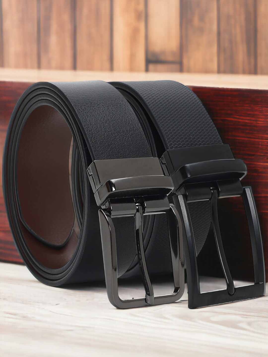 

CRUSSET Men Set Of 2 Leather Reversible Formal Belt, Black