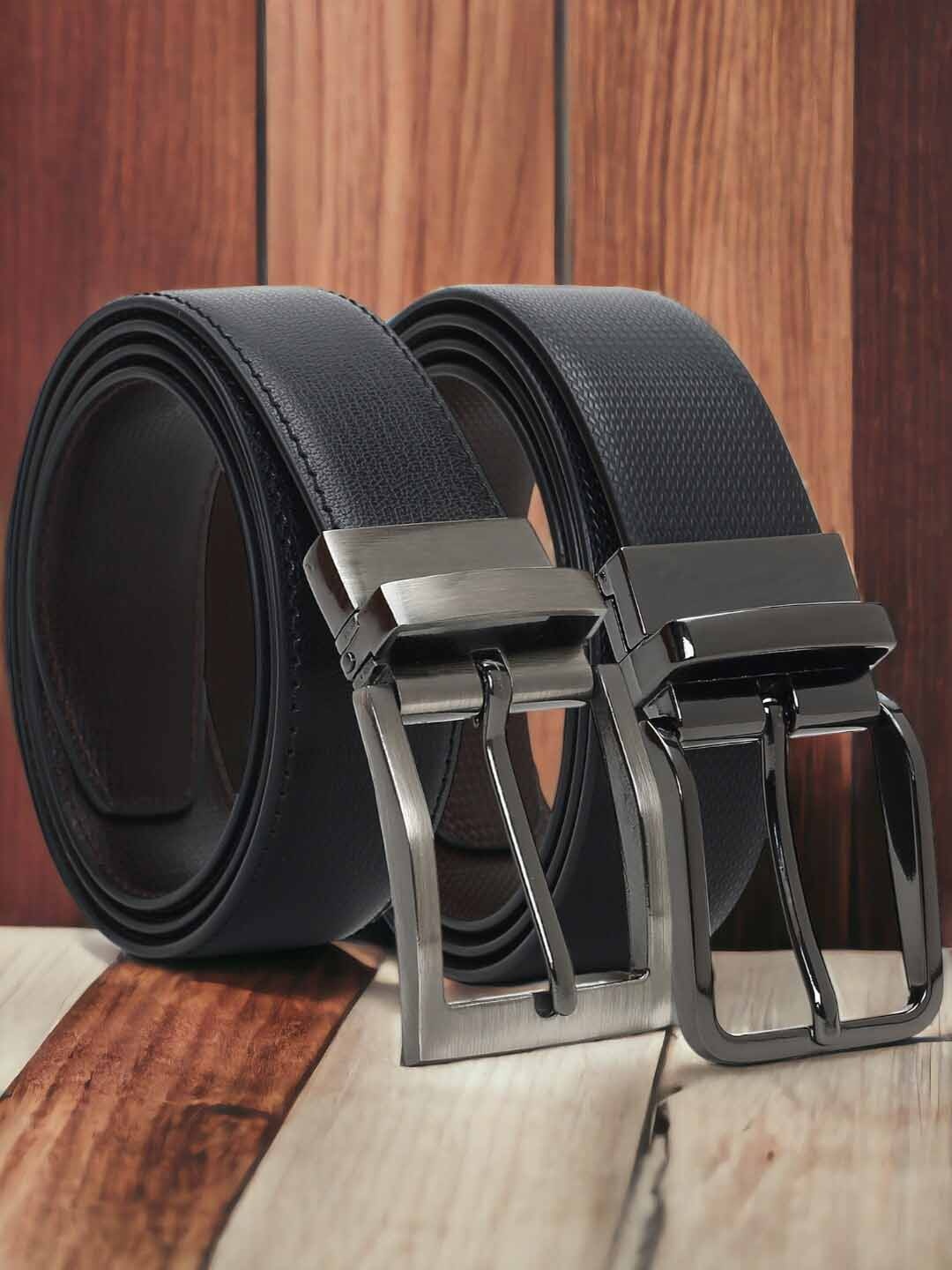 

CRUSSET Men Set Of 2 Leather Reversible Formal Belt, Black