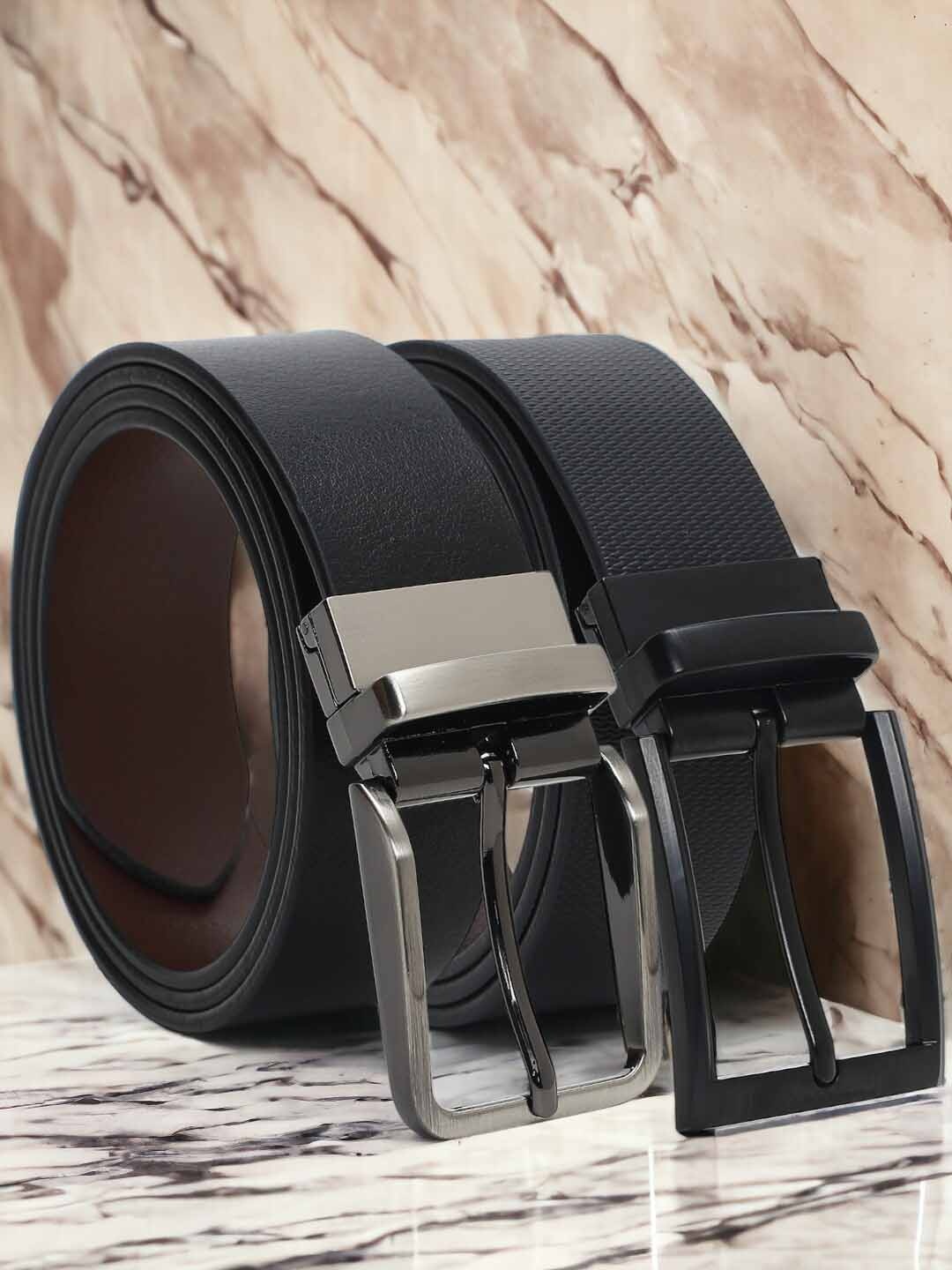 

CRUSSET Men Set Of 2 Leather Reversible Formal Belt, Black