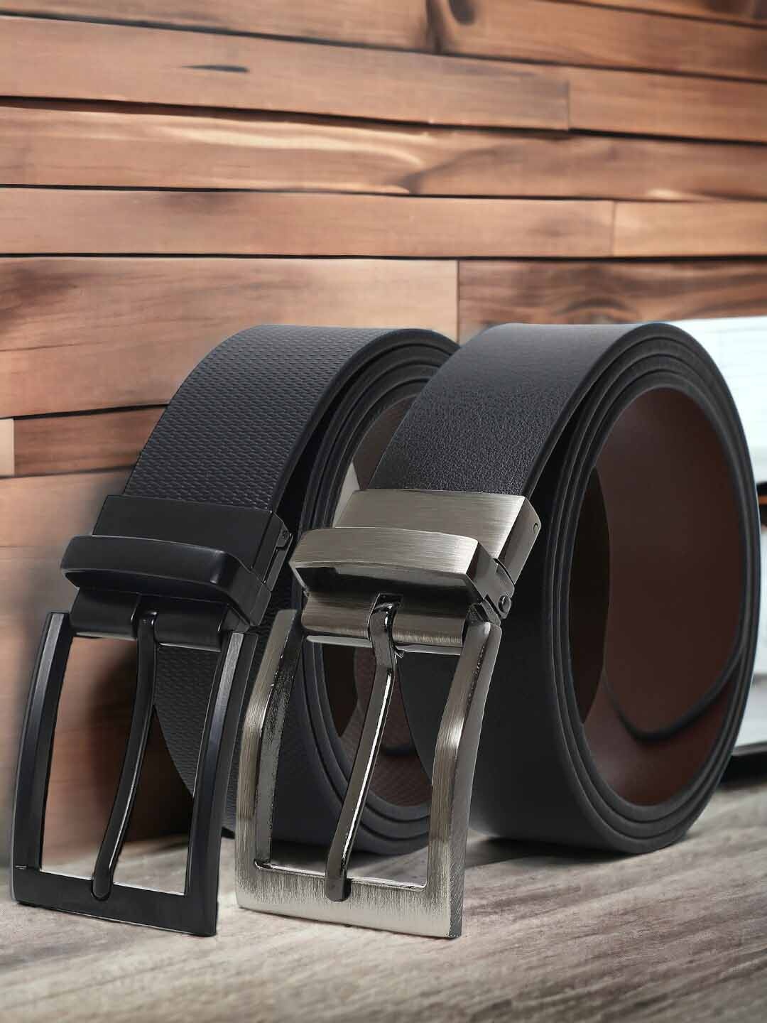 

CRUSSET Men Set Of 2 Leather Reversible Formal Belt, Black
