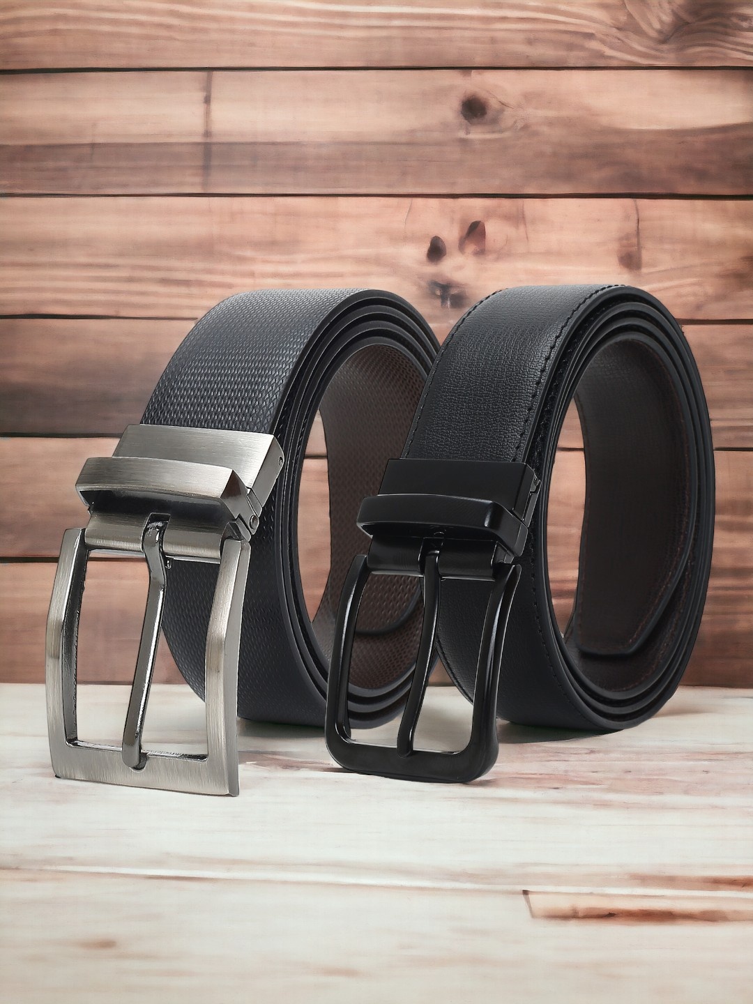 

CRUSSET Men Set Of 2 Reversible Formal Belt, Black