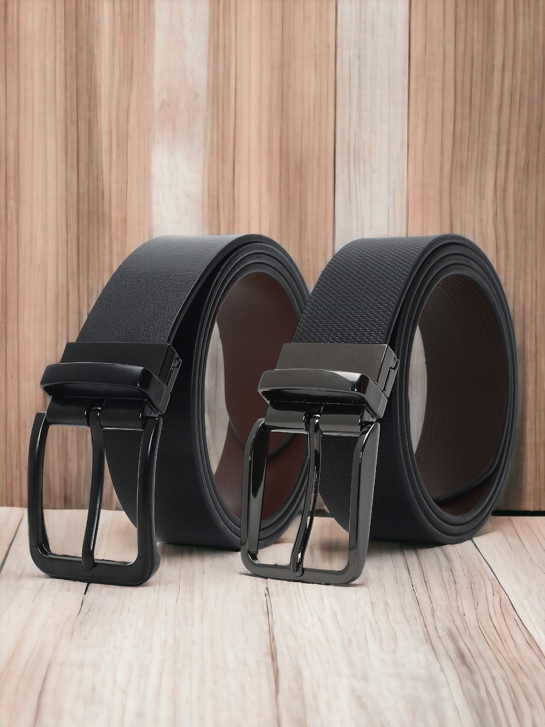 

CRUSSET Men Set of 2 Leather Reversible Formal Belts, Black