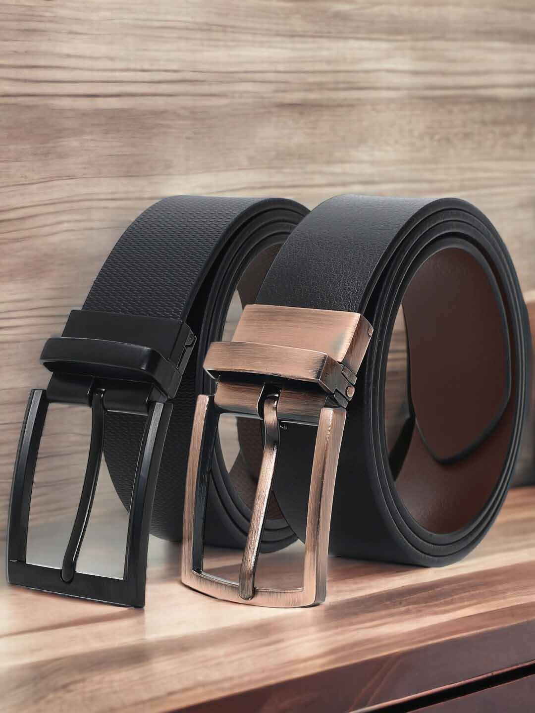 

CRUSSET Men Set of 2 Leather Reversible Formal Belts, Black