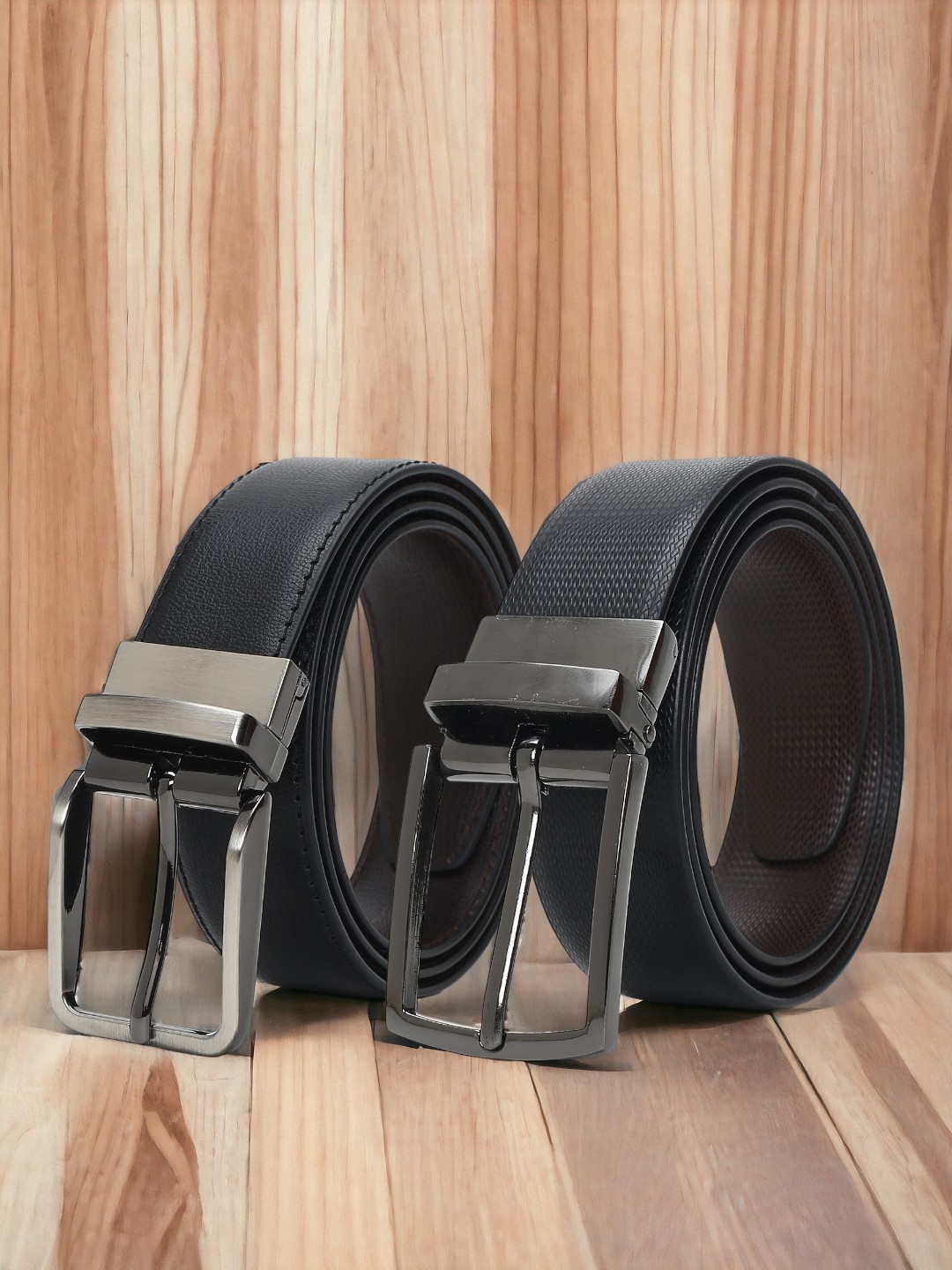 

CRUSSET Men Set of 2 Reversible Formal Belts, Black