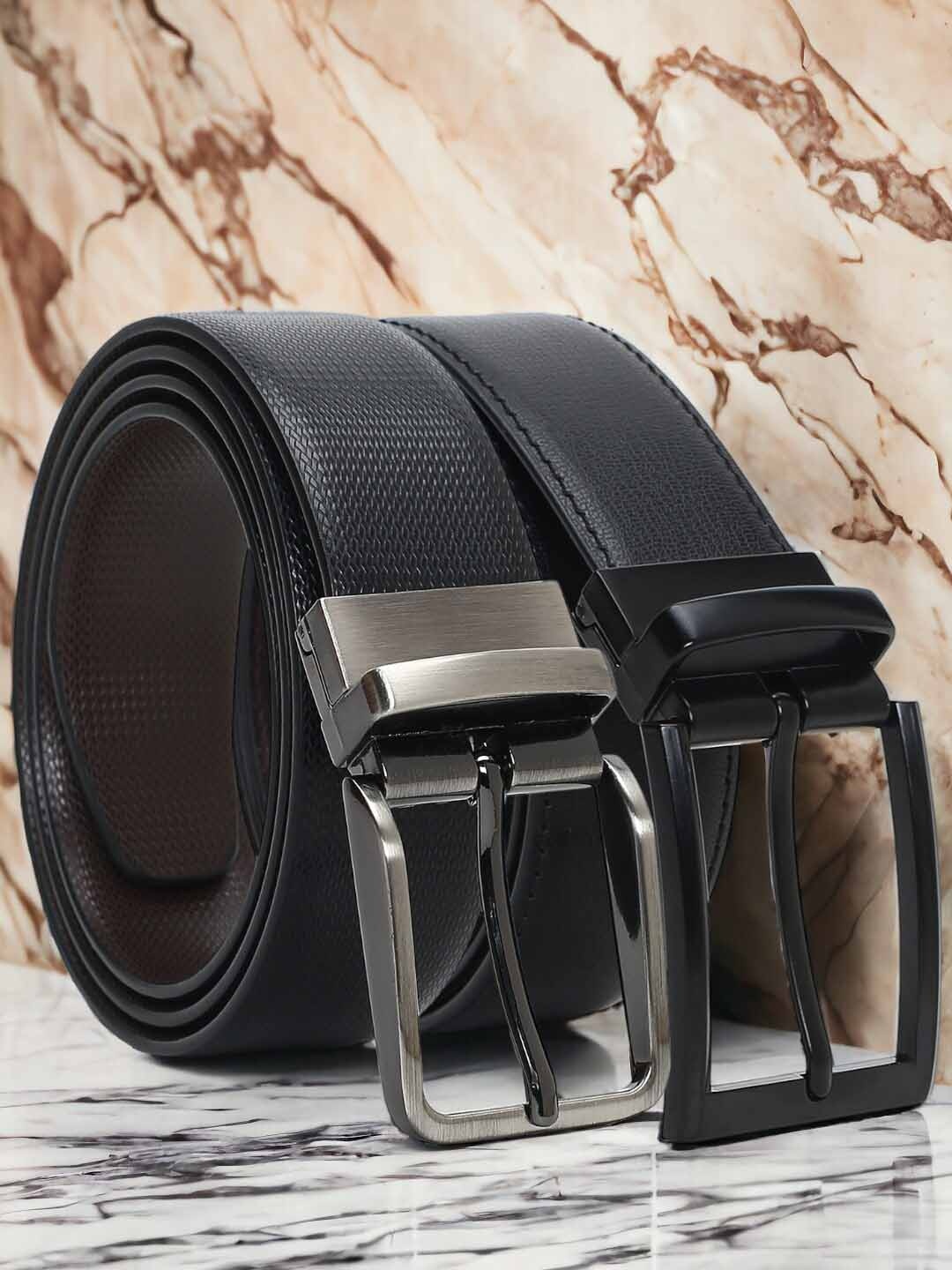 CRUSSET Men Set of 2 Reversible Formal Belts, Black