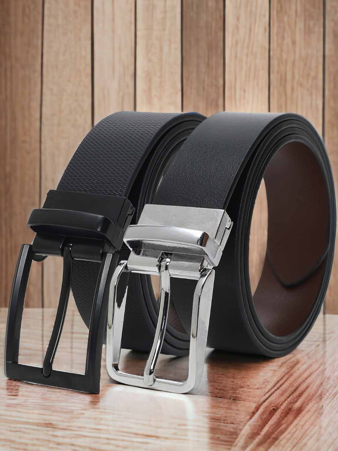 

CRUSSET Men Set of 2 Leather Reversible Formal Belts, Black