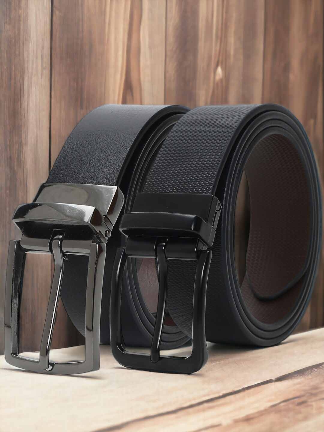 

CRUSSET Men Set of 2 Leather Reversible Formal Belts, Black