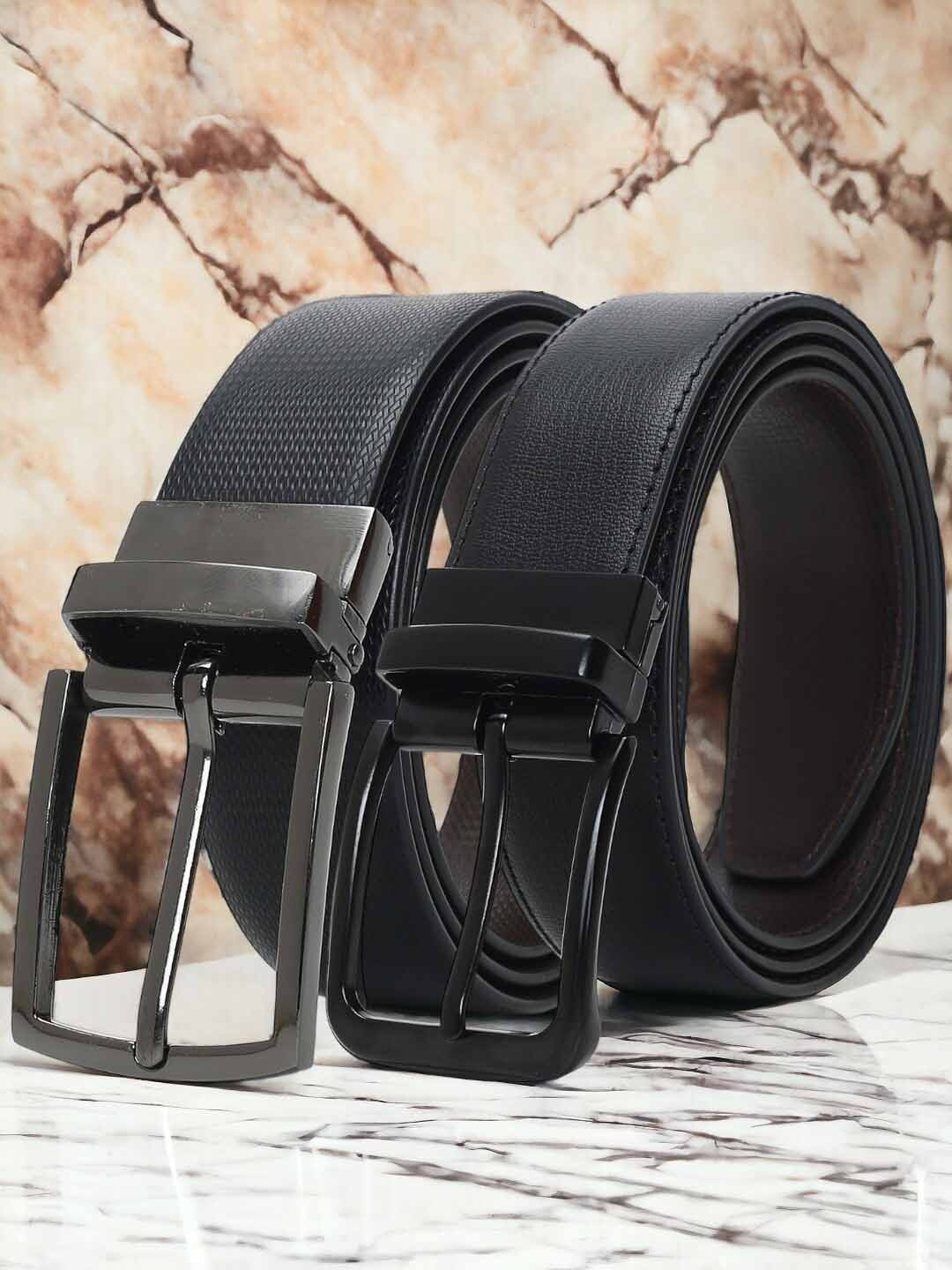 

CRUSSET Men Set of 2 Reversible Formal Belts, Black
