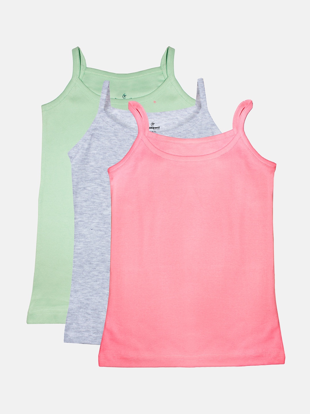 KiddoPanti Girls Pack Of 3 Cotton Camisoles, Green