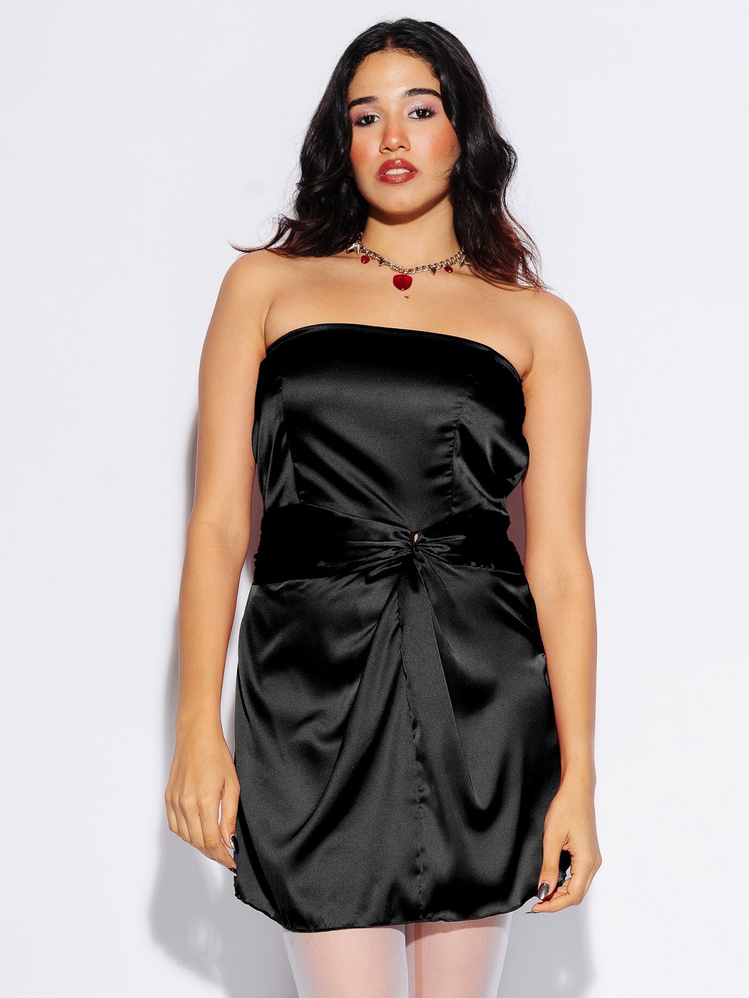 

FREAKINS Strapless Satin Sheath Mini Dress, Black