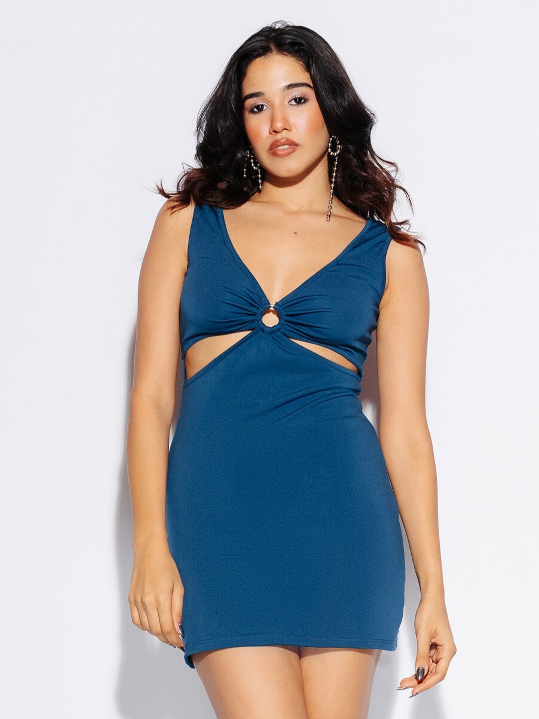 

FREAKINS Blue Sleeveless Cut-Outs Sheath Mini Dress