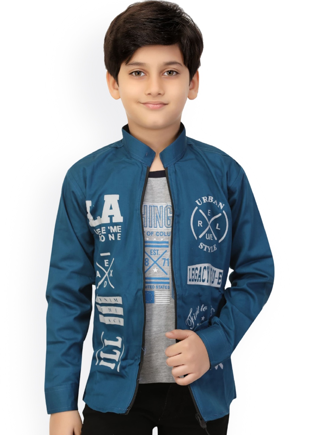 

BAESD Boys Typography Printed Lightweight Tailored Jacket With Attached T-shirt, Blue