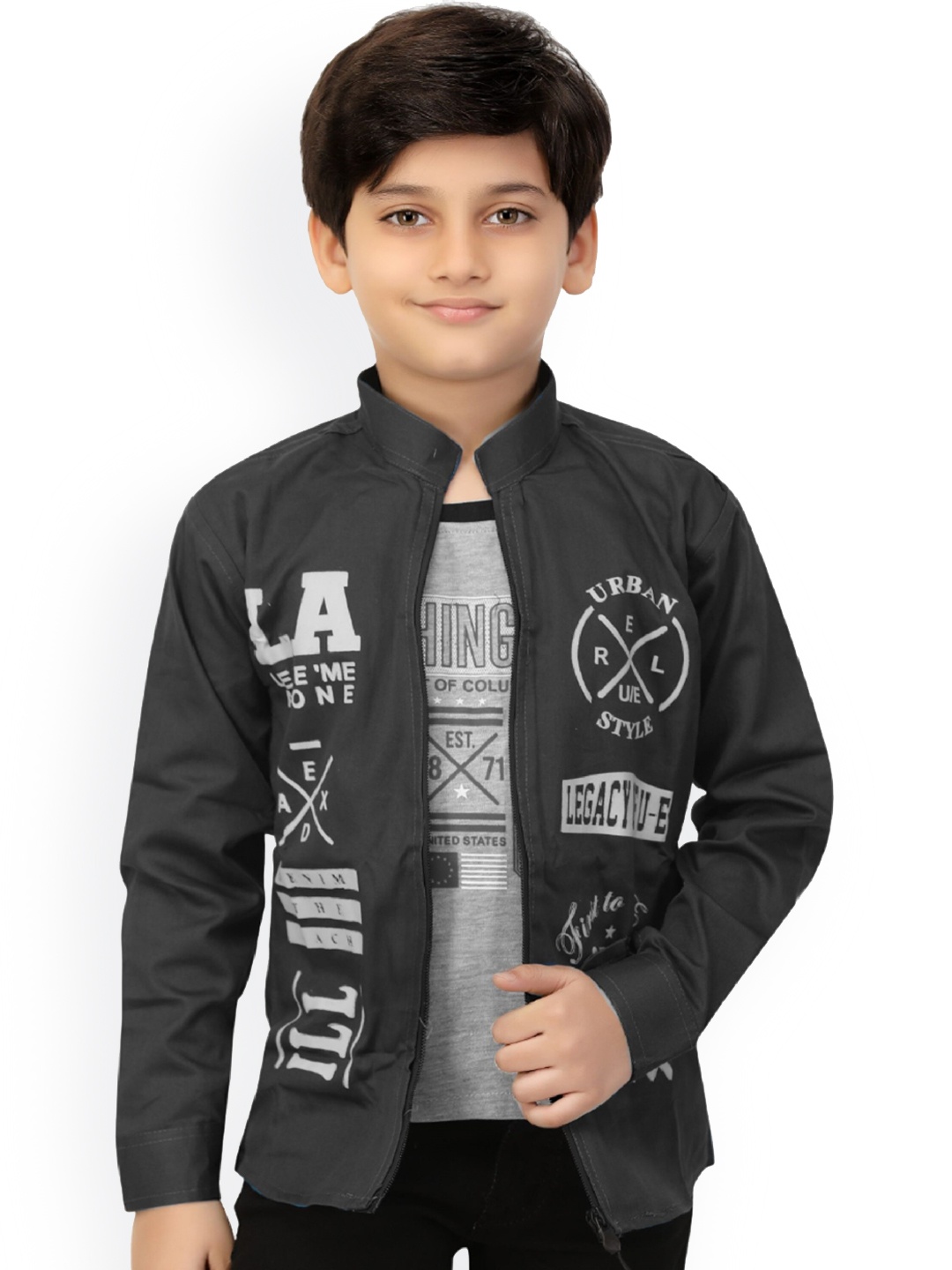 

BAESD Boys Typography Printed Lightweight Tailored Jacket With Attached T-shirt, Black
