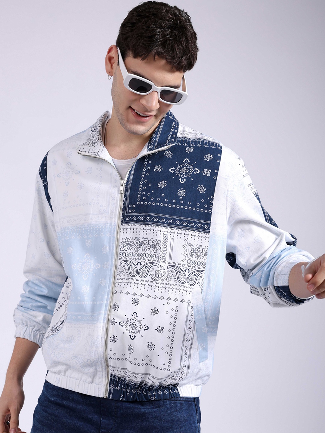

The Indian Garage Co Ethnic Motifs Printed Lightweight Jacket, Navy blue