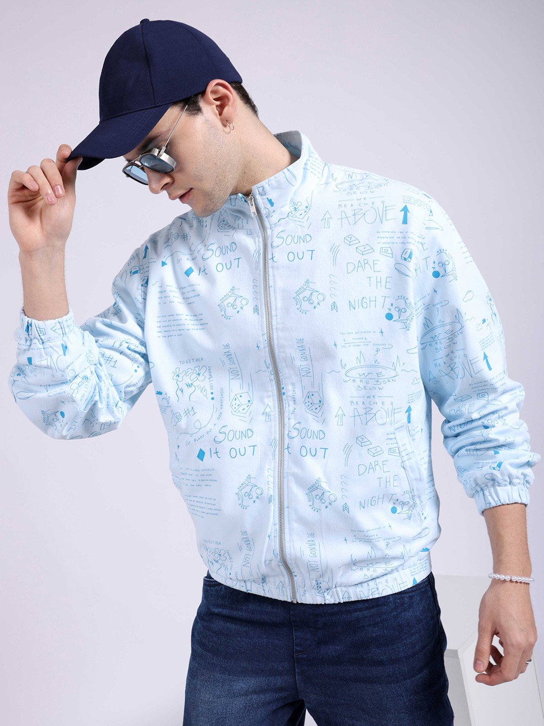 

The Indian Garage Co Typography Printed Lightweight Bomber Jacket, Blue