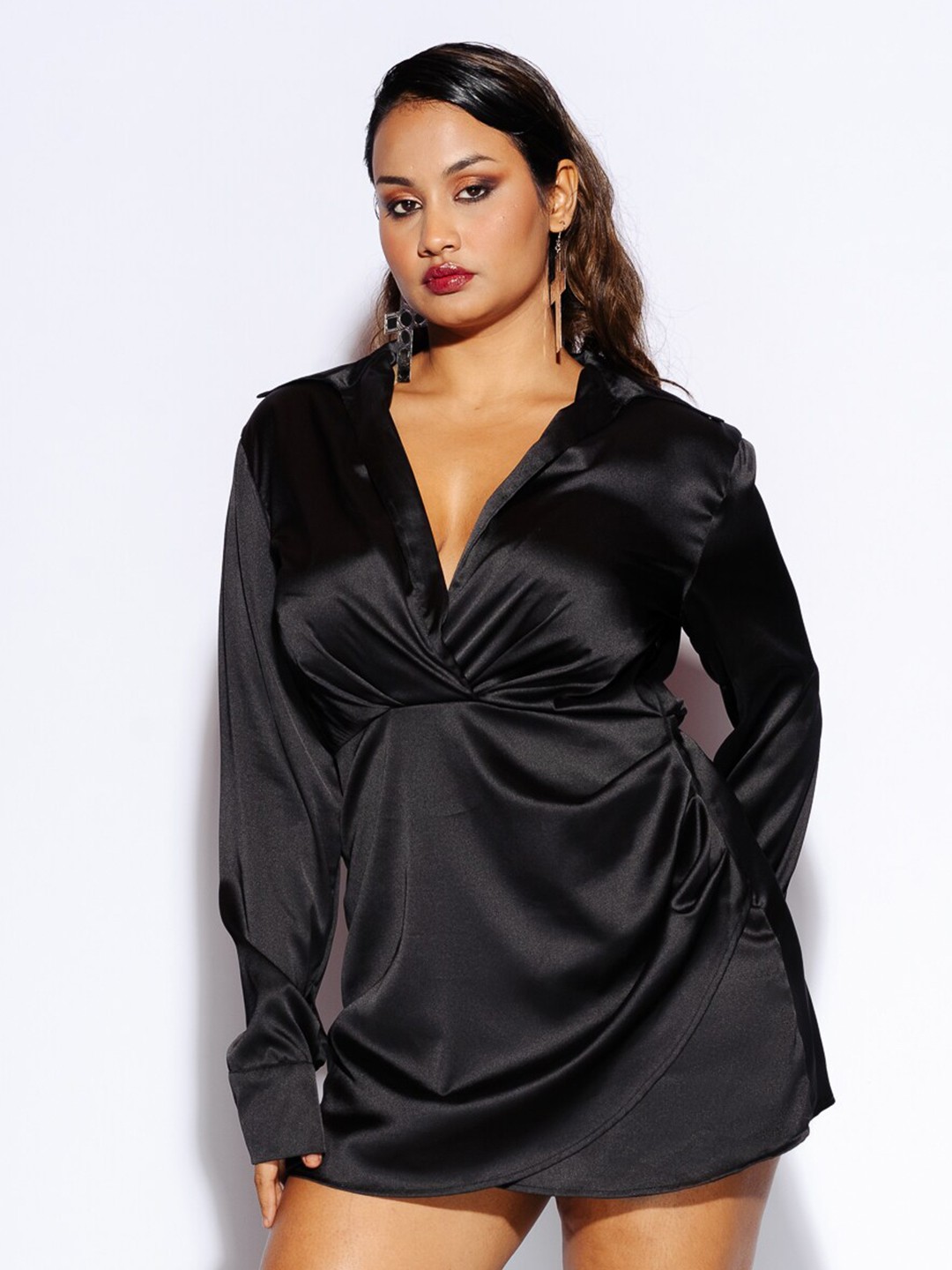 

FREAKINS Cuffed Sleeve A-Line Dress, Black