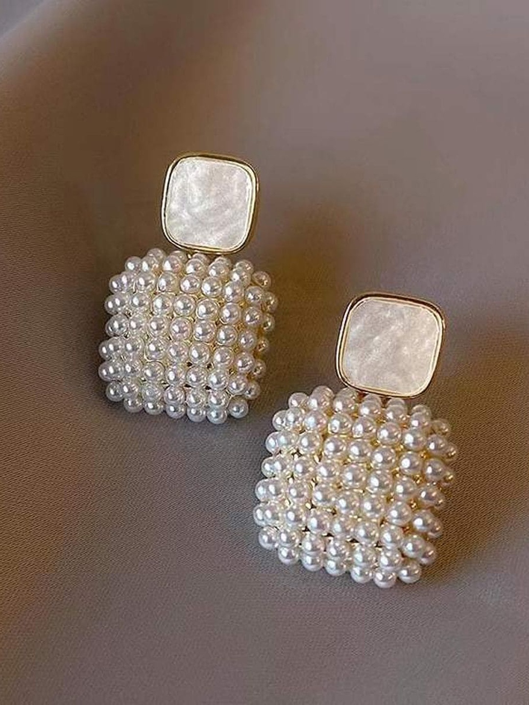 

ZIVOM Gold-Plated Square Artificial Beads-Beaded Drop Earrings