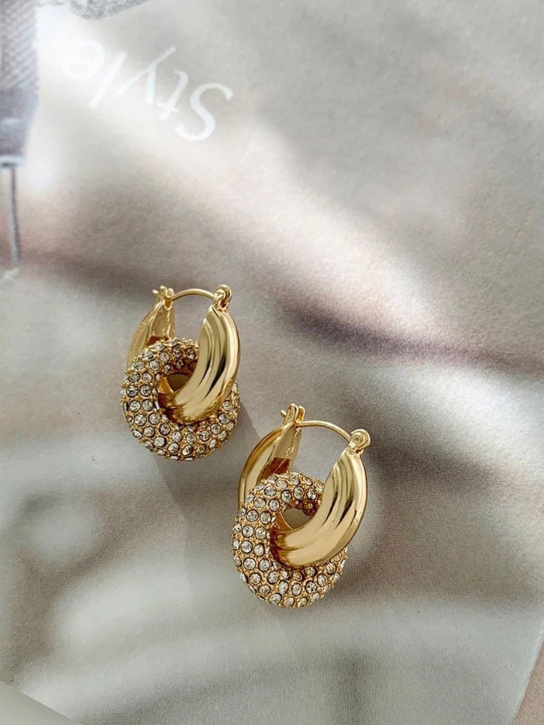 

ZIVOM Gold-Plated Cubic Zirconia Studded Contemporary Drop Earrings